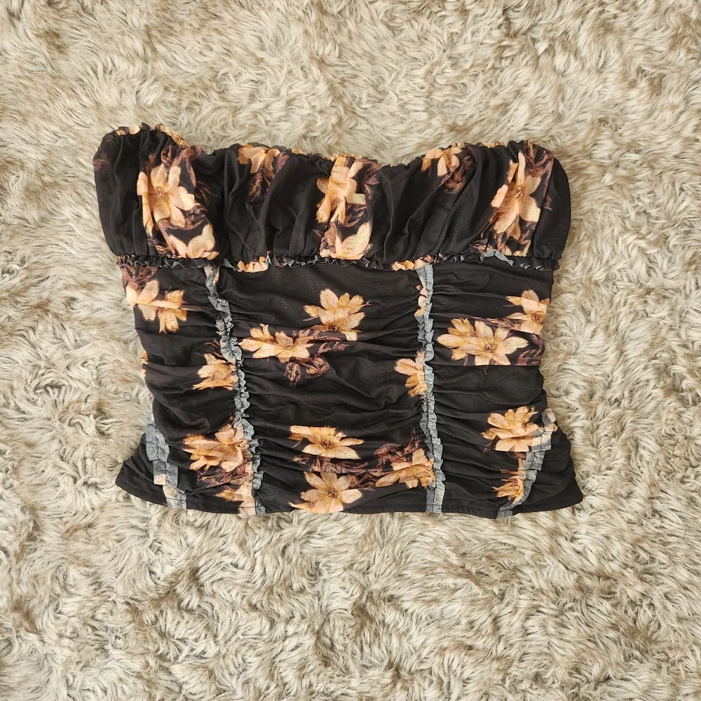 Free People Scottie Printed Tube Top Tropic Night Black‎ Pattern Women's Medium